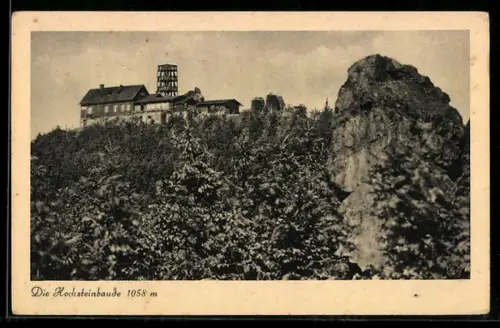 AK Hochsteinbaude auf dem Iserkamm, Blick auf die Berghütte