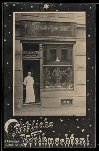 Foto-AK Dresden-Pieschen, Fleischerei Gustav Höhnel in der Leipziger Strasse 177