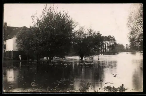 Foto-AK Bünde, Else-Hochwasser, Überflüteter Weg im Ort
