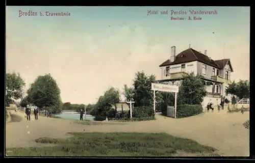 AK Brodten b. Travemünde, Hotel und Pension Wanderersruh, Bes. A. Rode