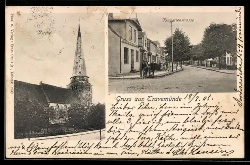 AK Travemünde, Kurgartenstrasse, Blick zur Kirche