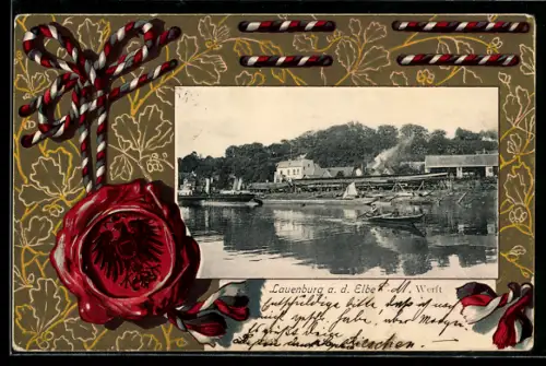 AK Lauenburg a. Elbe, Partie an der Werft, Siegel
