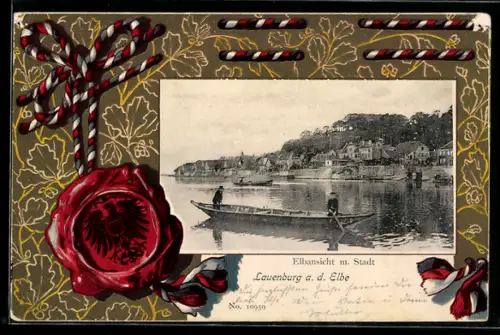 AK Lauenburg a. Elbe, Elbansicht mit Stadt, Siegel