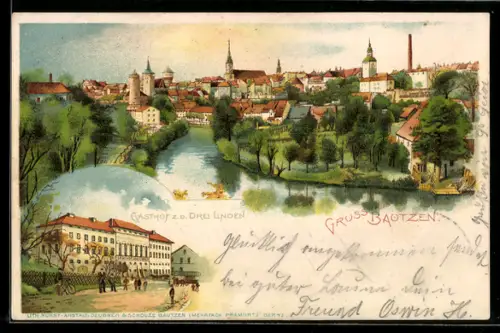 Lithographie Bautzen, Gasthof z. d. Drei Linden