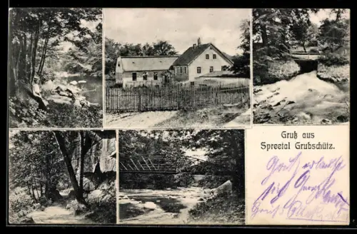 AK Grubschütz, Gebäudeansicht, verschiedene Ansichten aus dem Spreetal