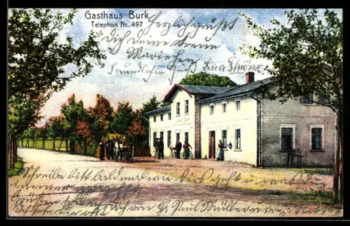 AK Burk /Bautzen, Blick auf Gasthof Burk