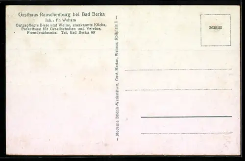 AK Bad Berka, Gasthaus Rauschenburg, Inh. Fr. Wolters