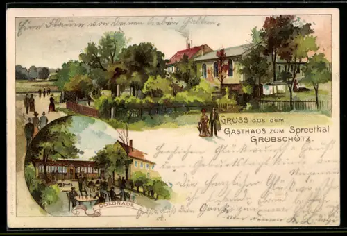 Lithographie Grubschütz, Gasthaus zum Spreetal, Colonnade