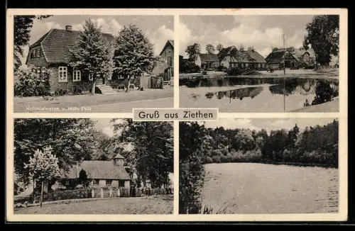 AK Ziethen, Kolonialwaren v. Wilh. Puls, Teichpartien, Ortspartie