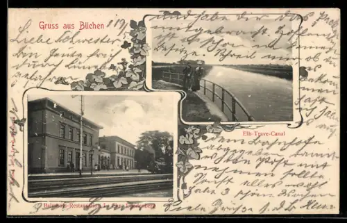 AK Büchen, Bahnhofs-Restauration L. Chr. Londenberg, Elb Trave Canal
