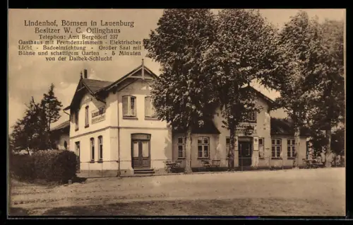 AK Börnsen in Lauenburg, Gasthaus Lindenhof, Besitzer W. C. Otlinghaus
