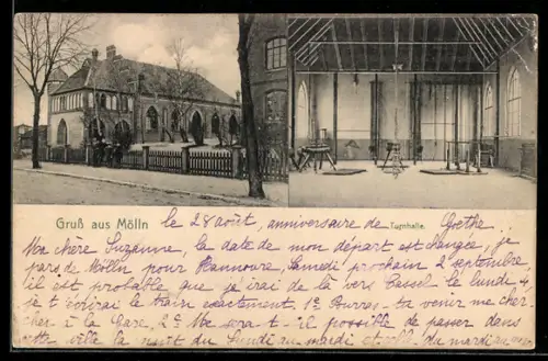 AK Mölln, Turnhalle, Aussen- und Innenansicht