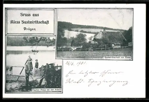 AK Drüsen, Gatwirtschaft von Riess, Fischer Riess bei der Arbeit
