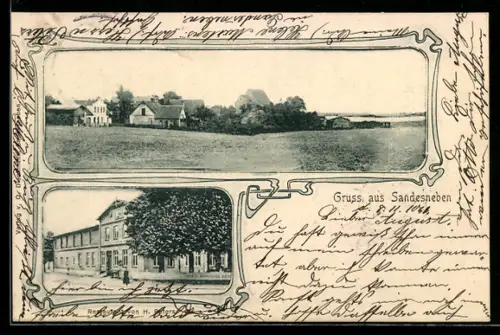 AK Sandesneben, Restaurant von H. Peters, Totalansicht des Ortes