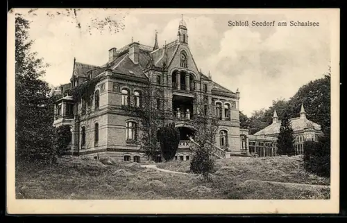 AK Seedorf, Schloss Seedorf am Schalsee, Aussenansicht mit Garten