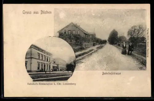 AK Büchen, Bahnhofsrestaurant von L. Chr. Londenberg und Partie in der Bahnhofstrasse