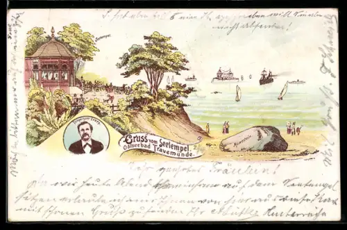 Lithographie Travemünde, Gasthof Seetempel, Inh. Evers