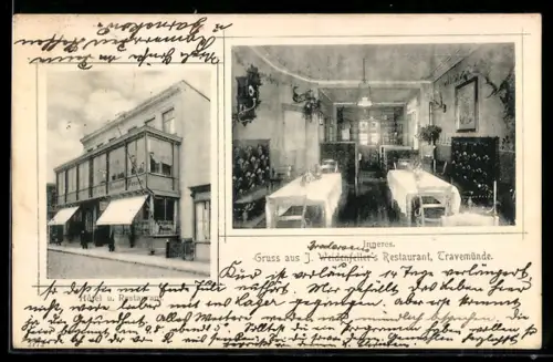 AK Travemünde, J. Brodersens Restaurant, Innen- und Aussenansicht