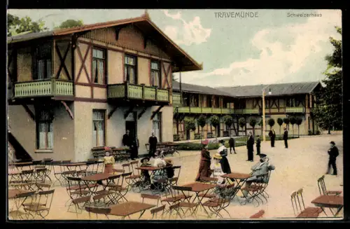 AK Travemünde, Gartenpartie vom Gasthaus Schweizerhaus