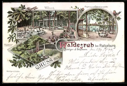 Lithographie Ratzeburg, Gasthaus Waldesruh