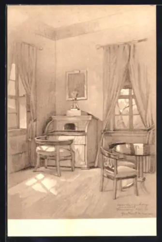 Künstler-AK Dornburg a. Saale, Goethes Arbeitszimmer im Goethe-Schloss