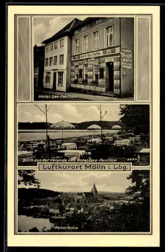 AK Mölln i. Lbg., Hotel Seepavillon, Bes. F. K. Viol, Hauptstrasse 156, Blick von der Veranda, Panorama