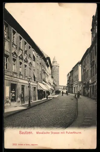AK Bautzen, Wendische Strasse mit Pulverthurm