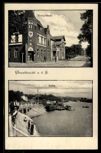 AK Geesthacht a. d. E., Postgebäude und Hafen