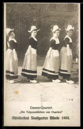 AK Bünde, Oktoberfest Stadtgarten Bünde 1908, Damen-Quartett Die Tulpenmädchen von Haarlem