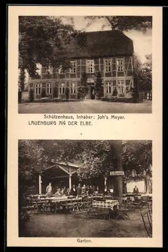 AK Lauenburg / Elbe, Schützenhaus, Aussenansicht und Garten, Inhaber: Joh's Meyer