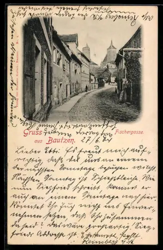 AK Bautzen, Häuserzeile in der Strasse Fischergasse