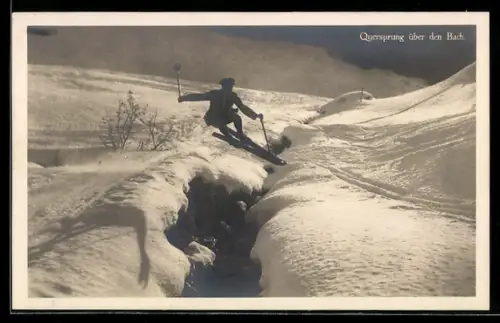 AK Skifahrer beim Quersprung über den Bach
