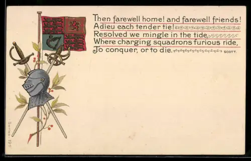 AK Flagge mit Wappen von England, Wales, Schottland und Irland, Helm mit gekreuzten Schwertern