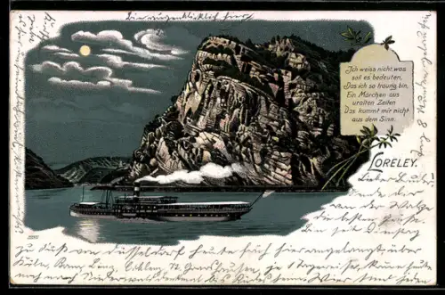 AK Rhein, Dampfer passiert den Loreley-Felsen