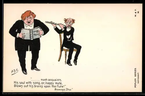 Künstler-AK sign. A.S.C.: Mann spielt Querflöte neben einer anderen Person