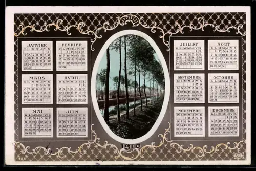 AK Kalender für das Jahr 1910 mit Ortspartie