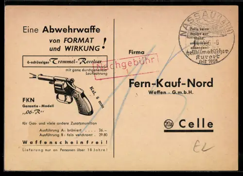 AK Celle, Reklame für 6-schüssigen Trommel-Revolver, Modell 06-R, Bestellkarte von Fern-Kauf-Nord
