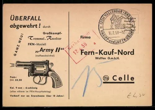 AK Celle, Reklame für Trommel-Revolver Army II, Bestellkarte von Fern-Kauf-Nord