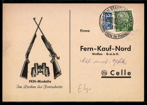 AK Celle, Reklame für FKN-Modelle, Gewehre und Fernglas, Bestellkarte Fern-Kauf-Nord