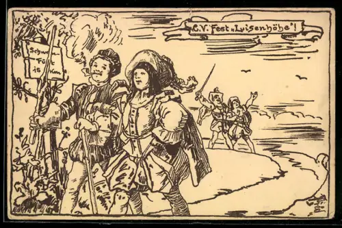 AK C.V. Fest Luisenhöhe, Volksfest, Fröhliche Personen auf dem Weg