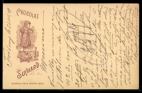 AK Reklame für Schokolade von Suchard, Mädchen mit Schokoladenpackung