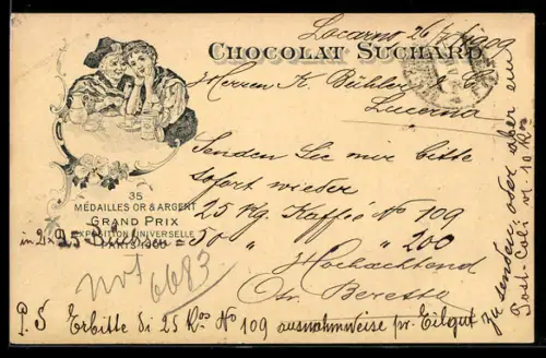 AK Reklame für Chocolat Suchard, Zwei Damen mit einer Packung Schokolade