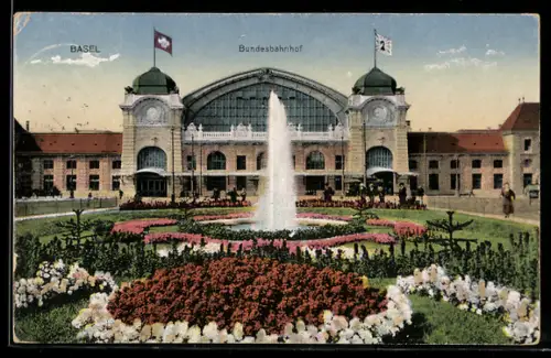 AK Basel, Partie am Bundesbahnhof mit Gartenanlage