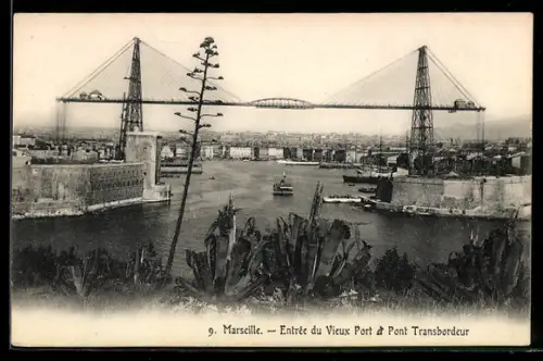 AK Marseille, Entrée du vieux port et Pont Transbordeur