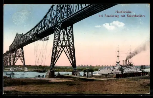 AK Rendsburg, Hochbrücke mit Schwebefähre