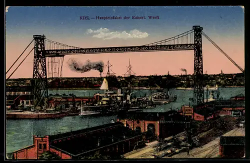 AK Kiel, Haupteinfahrt der Kaiserlichen Werft, Schiffe