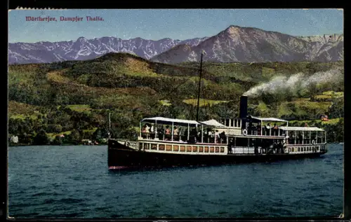 AK Wörthersee, Dampfer Thalia mit Gebirgspanorama