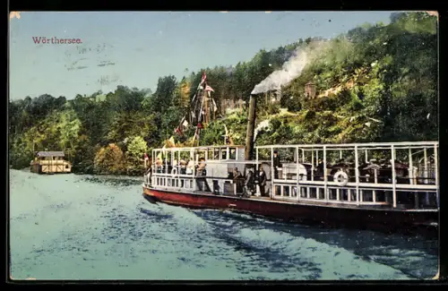 AK Wörthersee, Dampferfahrt mit Blick zum Ufer