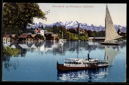 AK Pörtschach am Wörthersee, Ortspartie am Seeufer