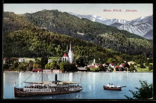 AK Maria Wörth /Kärnten, Dampfer mit Blick zum Ufer